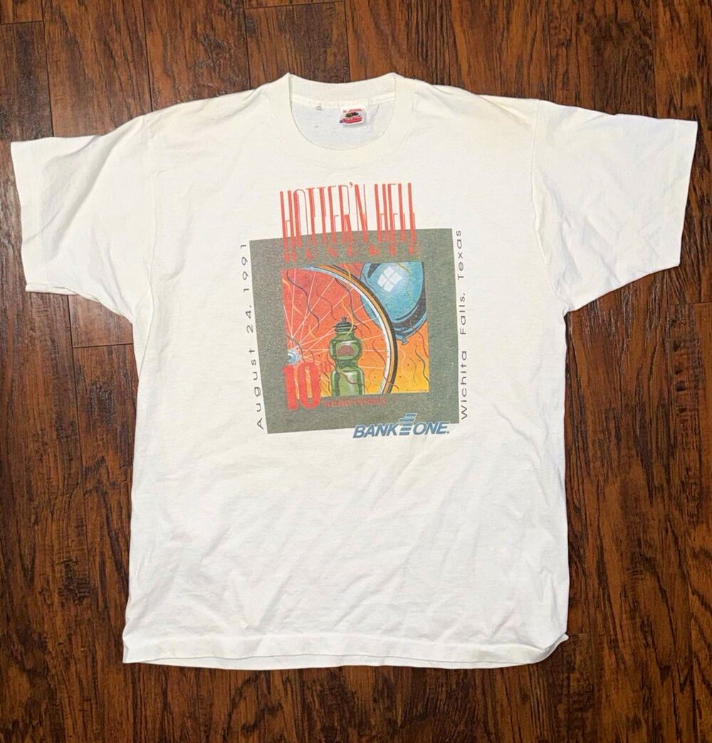 Fruit of the Loom Hotter'N Hell Hundred 1991 Bank One T Shirt White Mens XL